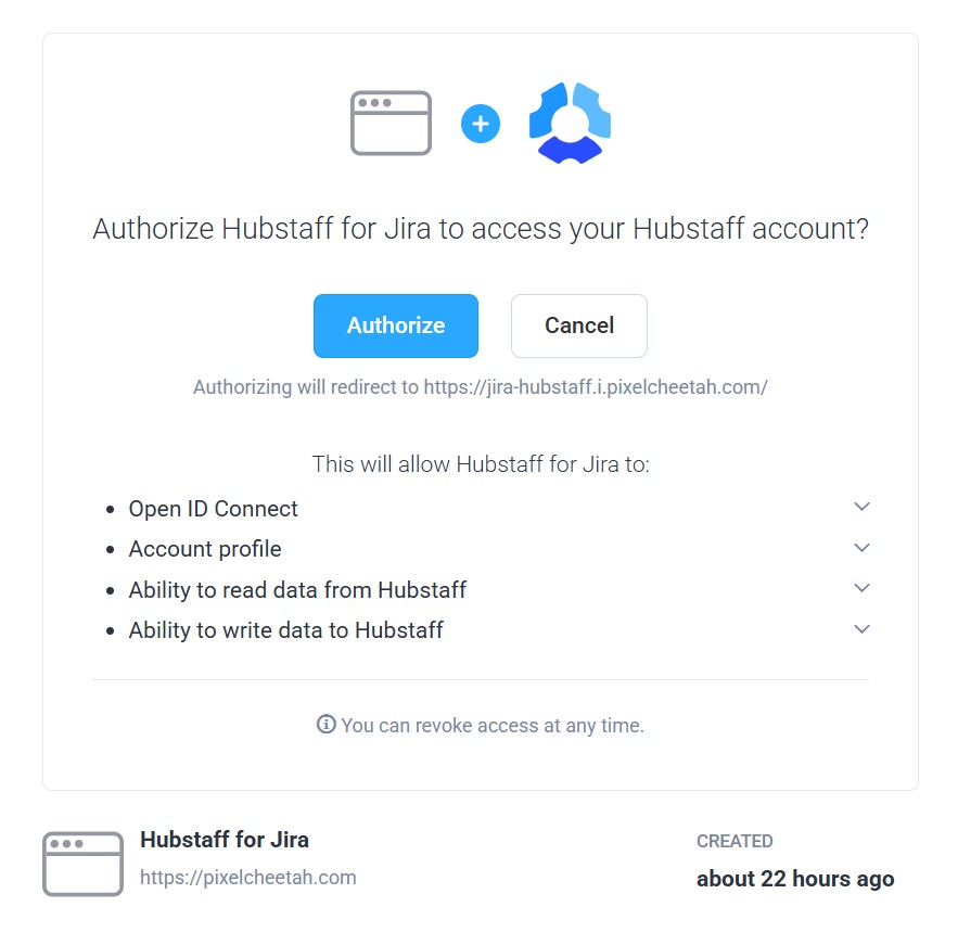 Authorize Hubstaff Integration